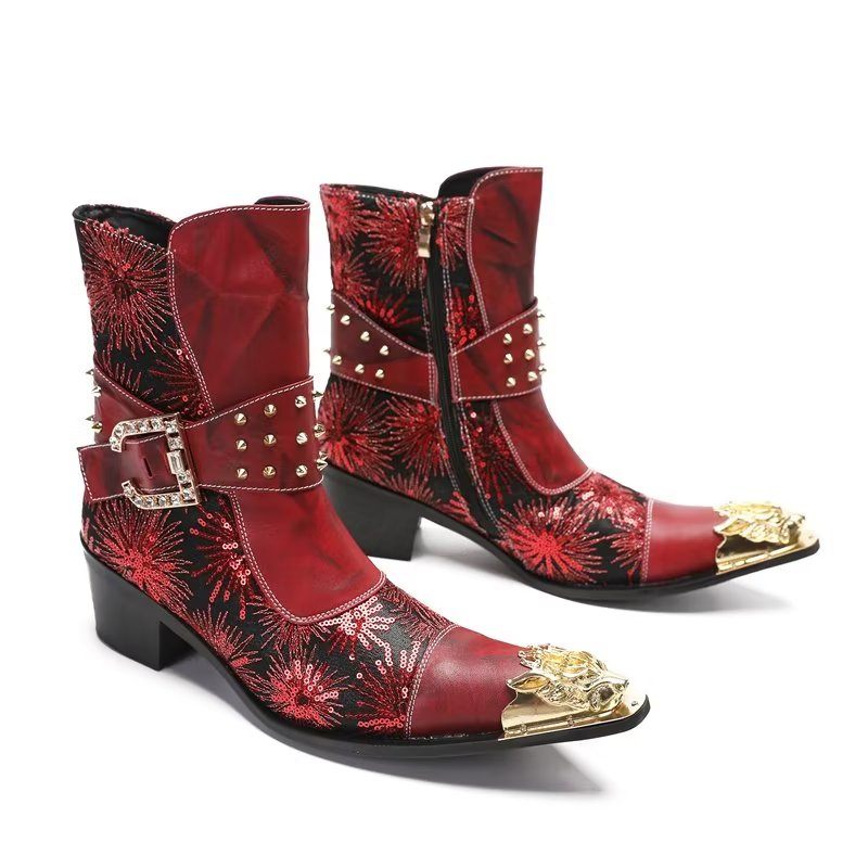 Botas Masculinas Com Salto Rebite - Vermelho