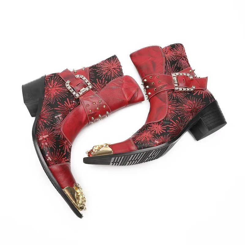 Botas Masculinas Com Salto Rebite - Vermelho