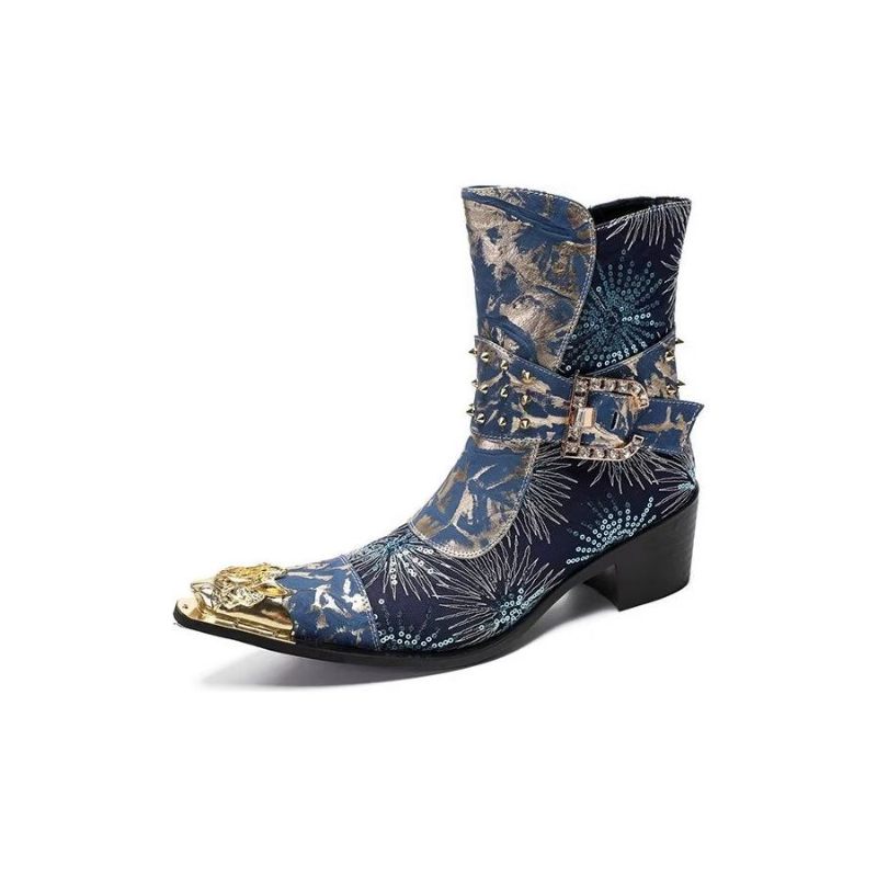 Botas Masculinas Com Salto Rebite - Azul