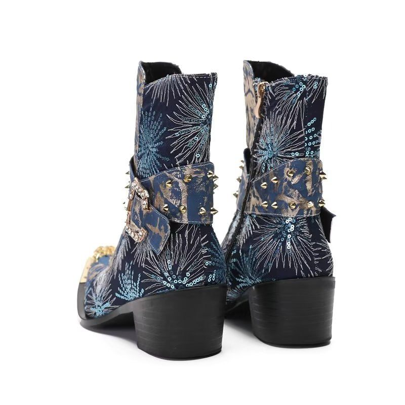 Botas Masculinas Com Salto Rebite - Azul