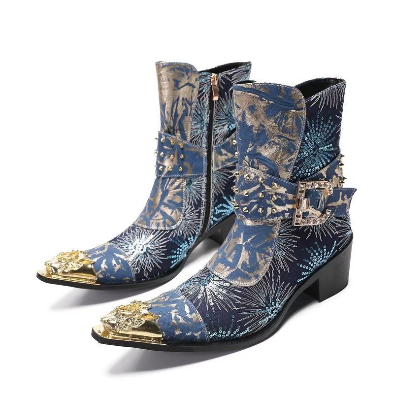 Botas Masculinas Com Salto Rebite - Azul