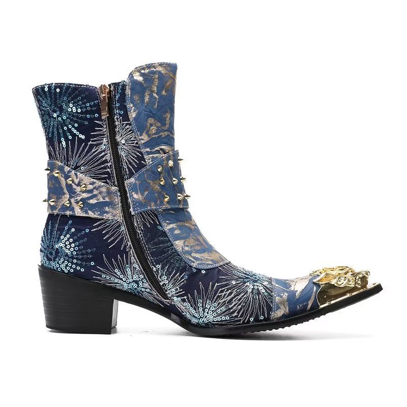 Botas Masculinas Com Salto Rebite - Azul