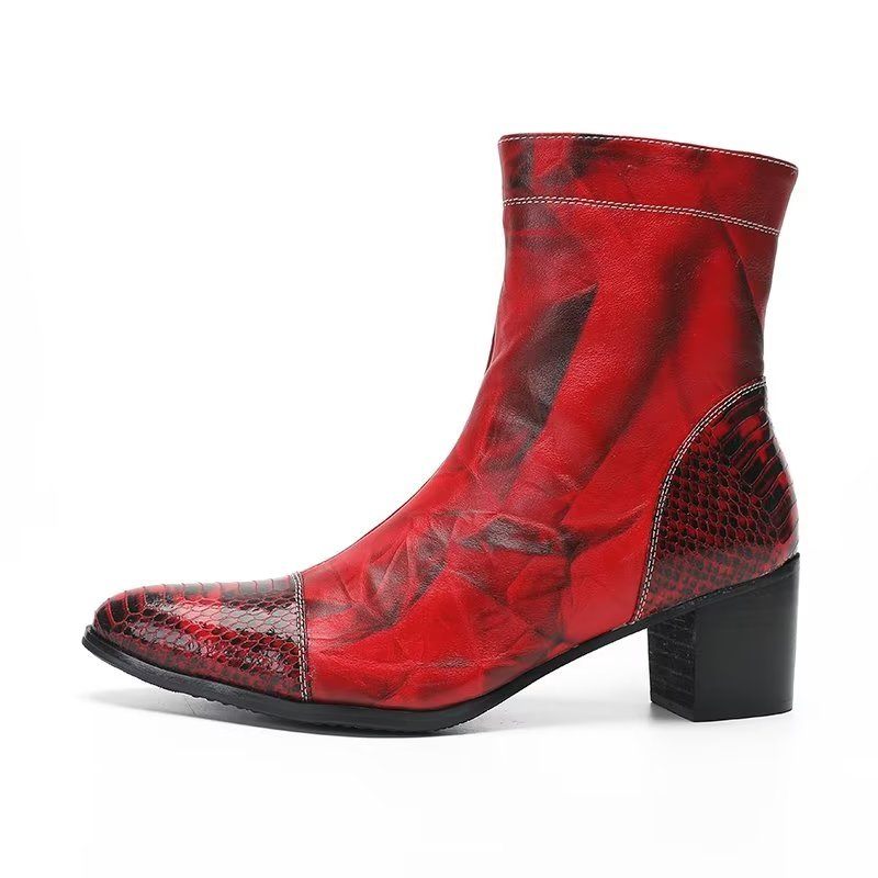 Botas Masculinas Com Textura Couro Botins - Vermelho