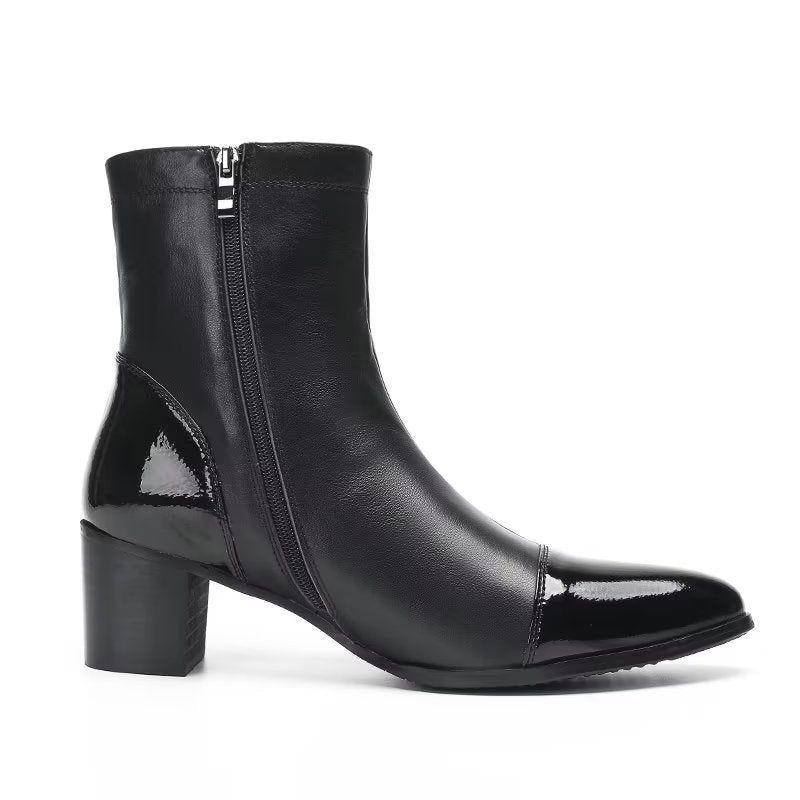 Botas Masculinas Com Textura Couro Botins - Preto