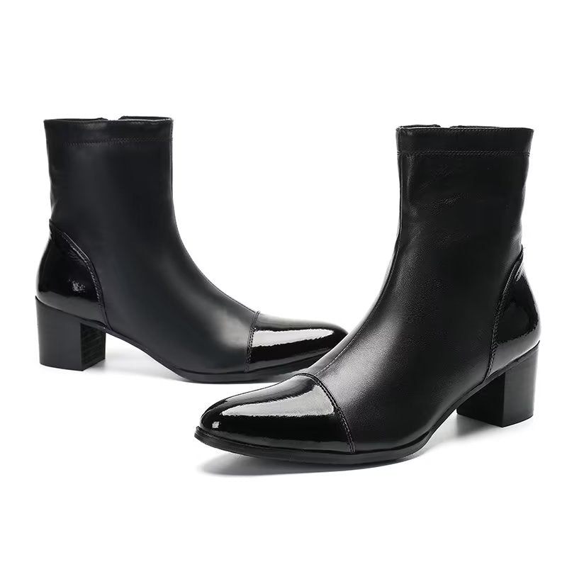 Botas Masculinas Com Textura Couro Botins - Preto