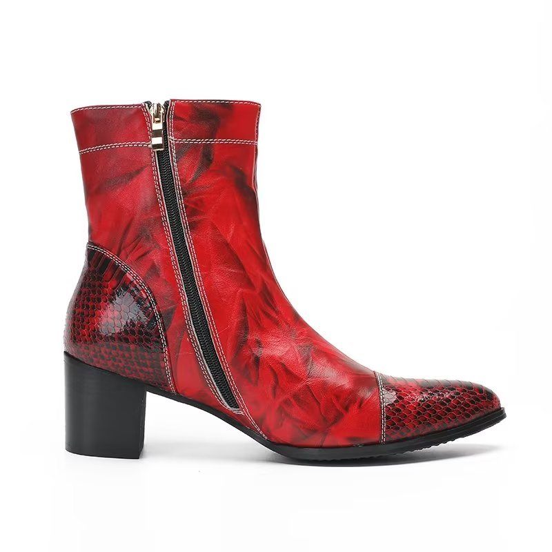 Botas Masculinas Com Textura Couro Botins - Vermelho