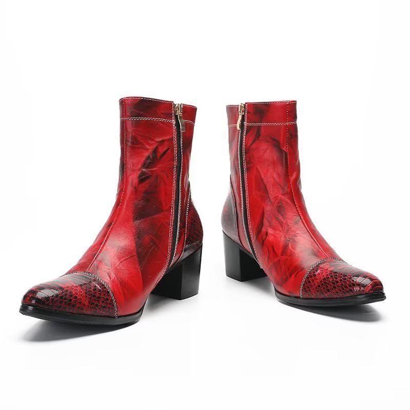 Botas Masculinas Com Textura Couro Botins - Vermelho