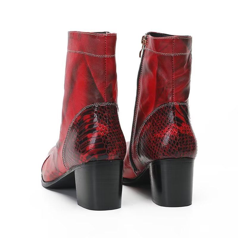 Botas Masculinas Com Textura Couro Botins - Vermelho