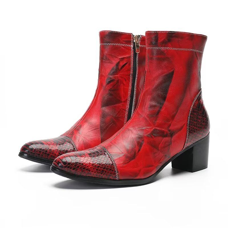 Botas Masculinas Com Textura Couro Botins - Vermelho