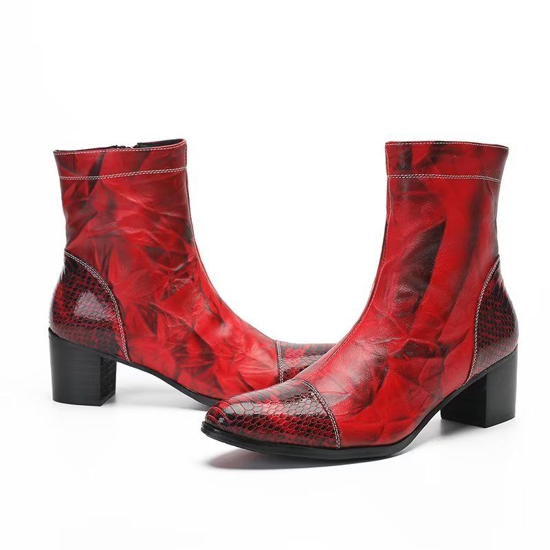 Botas Masculinas Com Textura Couro Botins - Vermelho