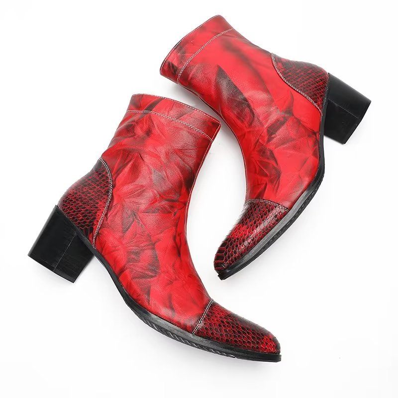 Botas Masculinas Com Textura Couro Botins - Vermelho