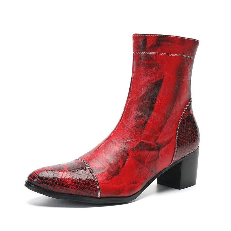 Botas Masculinas Com Textura Couro Botins - Vermelho