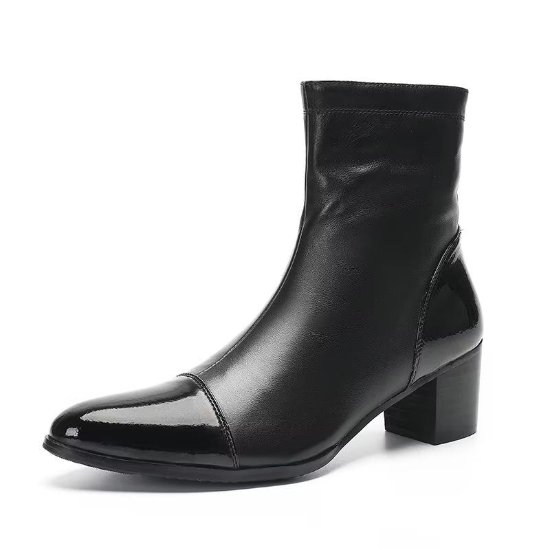 Botas Masculinas Com Textura Couro Botins - Preto