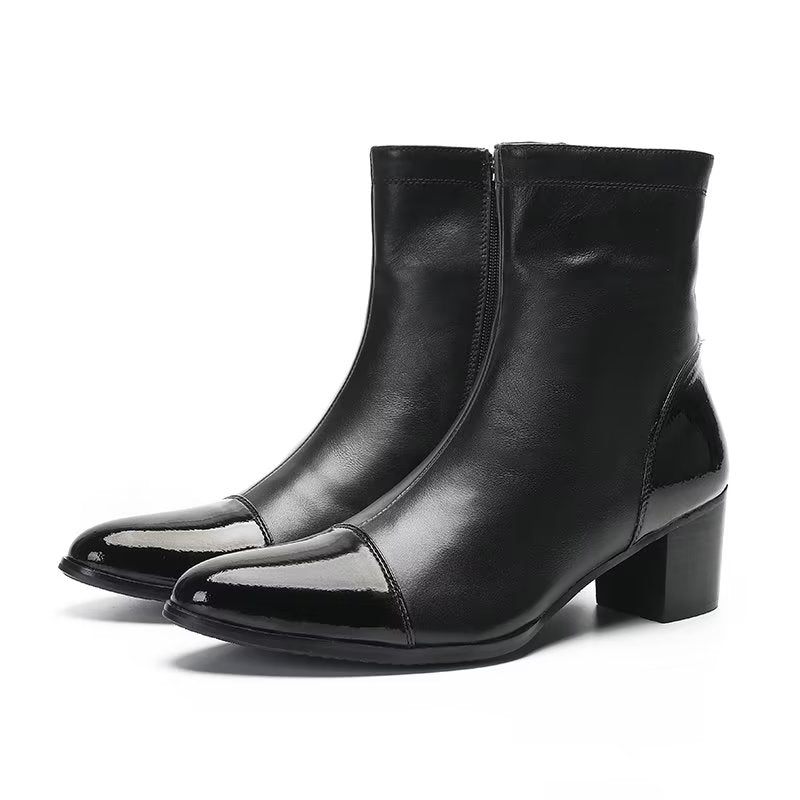 Botas Masculinas Com Textura Couro Botins - Preto