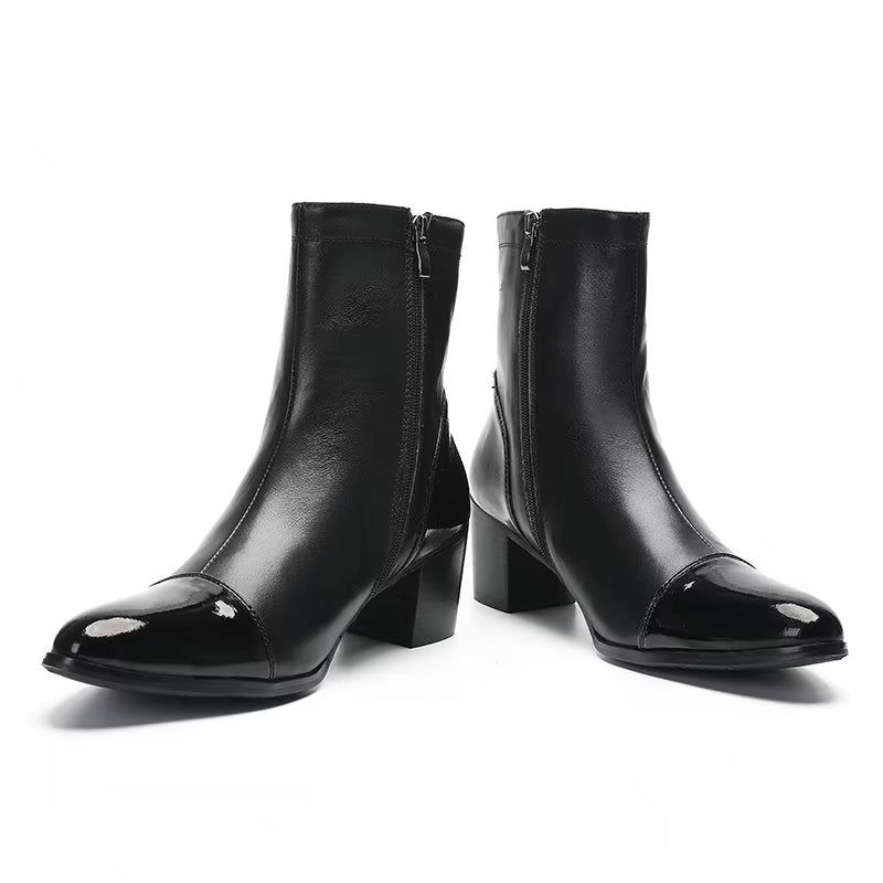 Botas Masculinas Com Textura Couro Botins - Preto