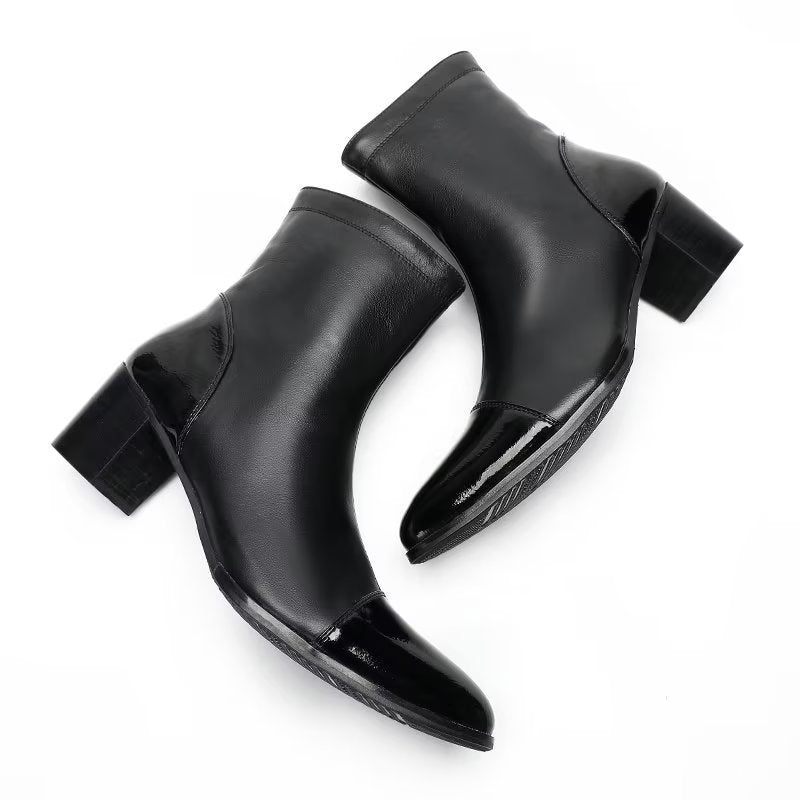 Botas Masculinas Com Textura Couro Botins - Preto