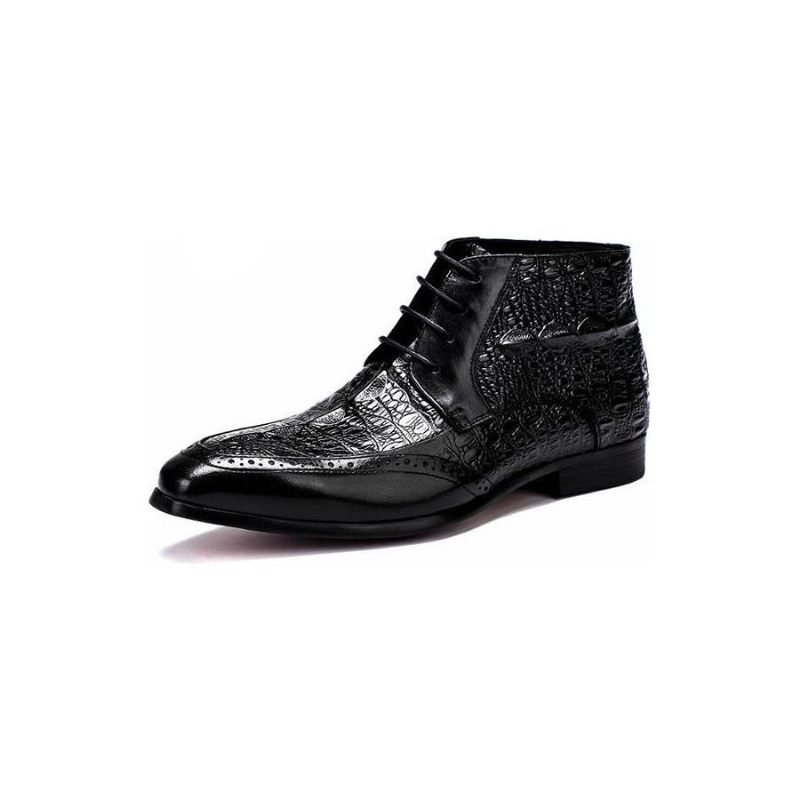 Botas Masculinas Com Textura Crocodilo E Tornozelo Cadarço Brogue