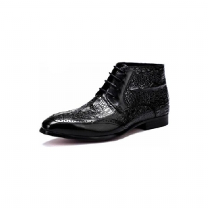 Botas Masculinas Com Textura Crocodilo E Tornozelo Cadarço Brogue