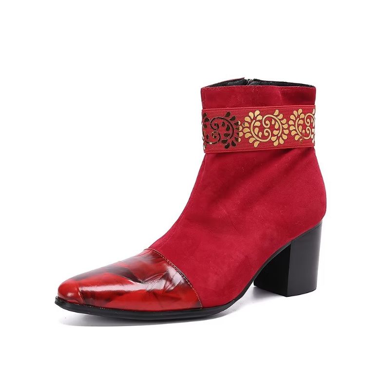 Botas Masculinas Com Textura Exótica - Vermelho