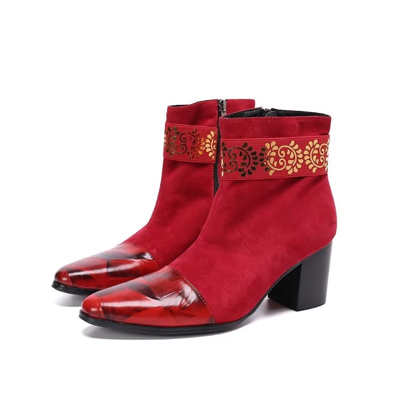 Botas Masculinas Com Textura Exótica - Vermelho