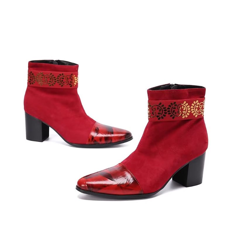 Botas Masculinas Com Textura Exótica - Vermelho