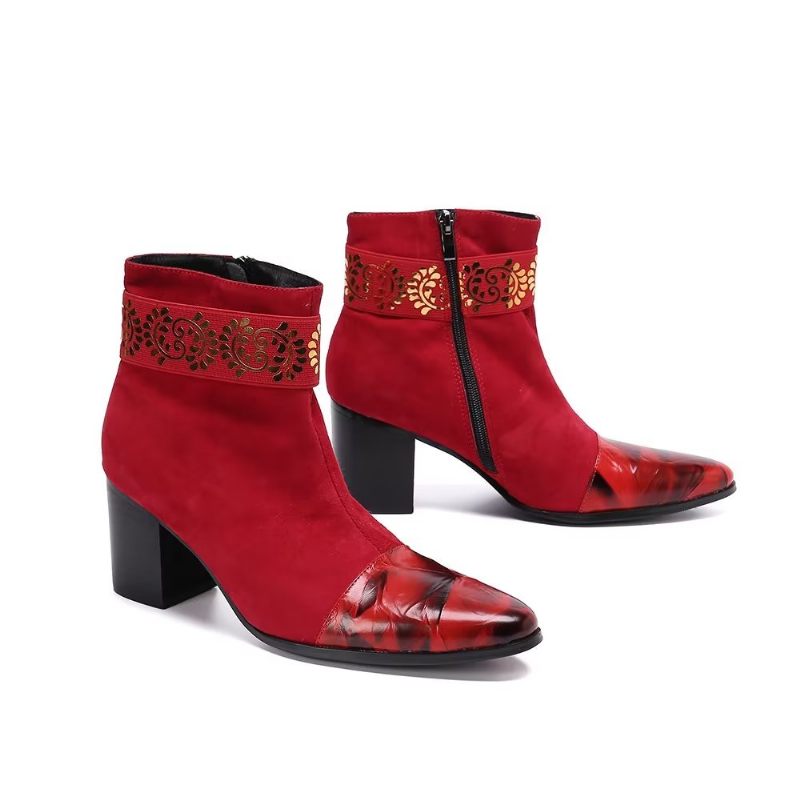 Botas Masculinas Com Textura Exótica - Vermelho