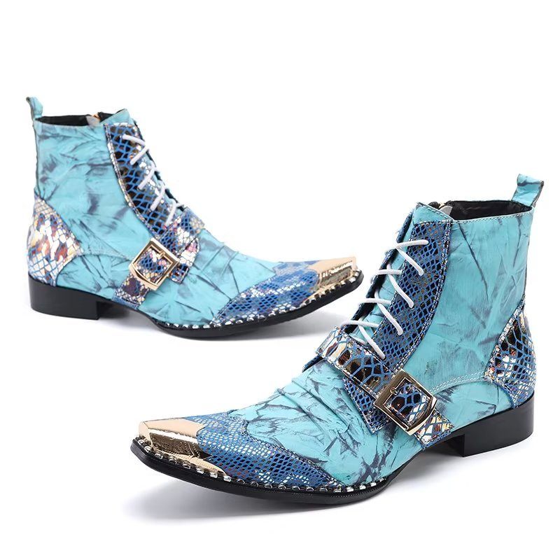 Botas Masculinas Com Textura Exótica Altas - Azul