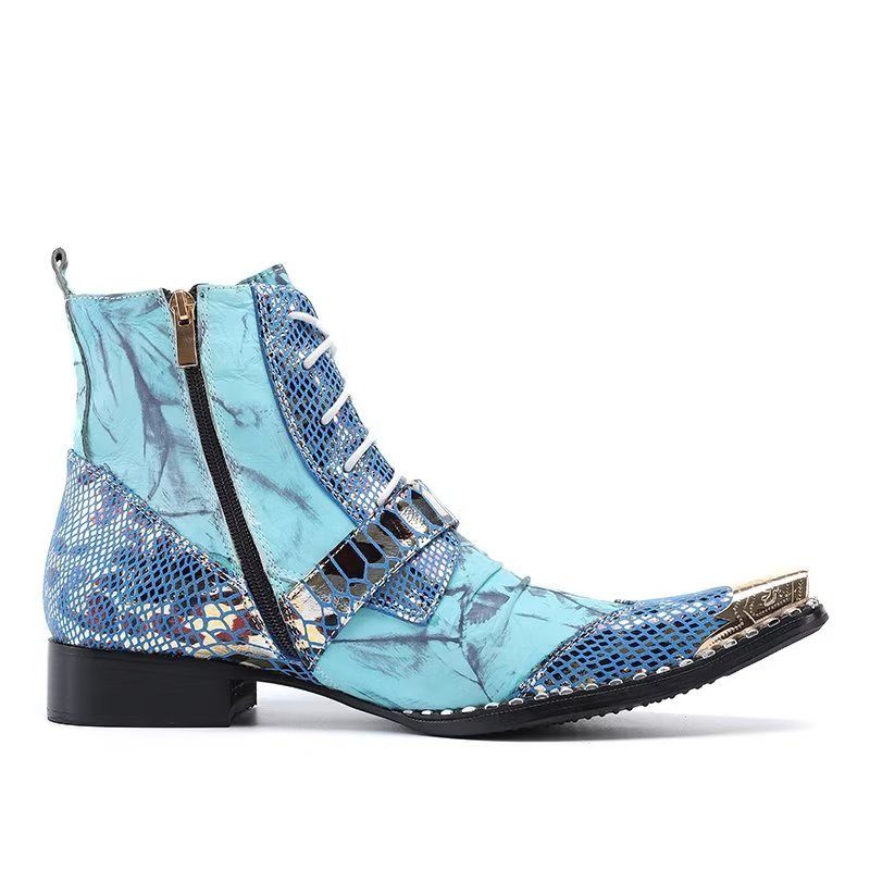 Botas Masculinas Com Textura Exótica Altas - Azul