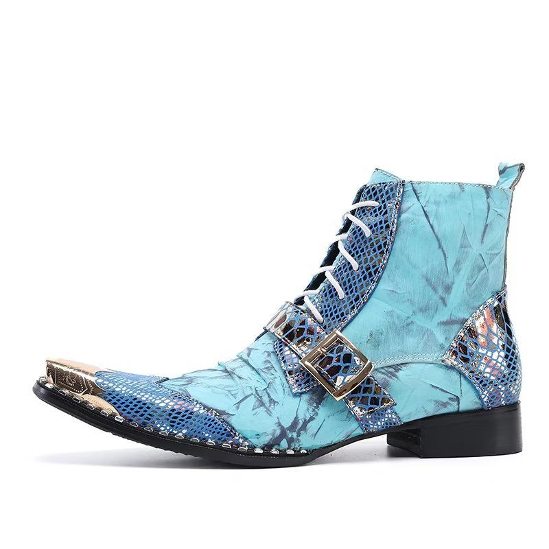 Botas Masculinas Com Textura Exótica Altas - Azul