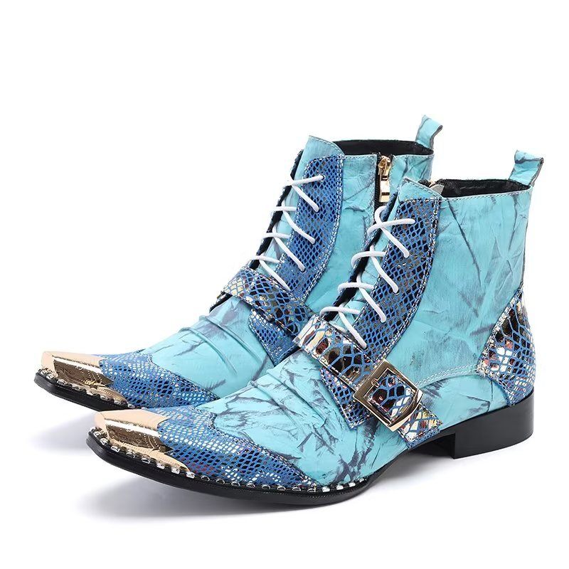 Botas Masculinas Com Textura Exótica Altas - Azul