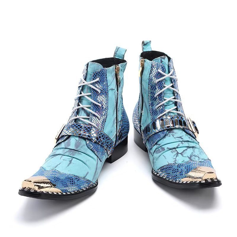 Botas Masculinas Com Textura Exótica Altas - Azul