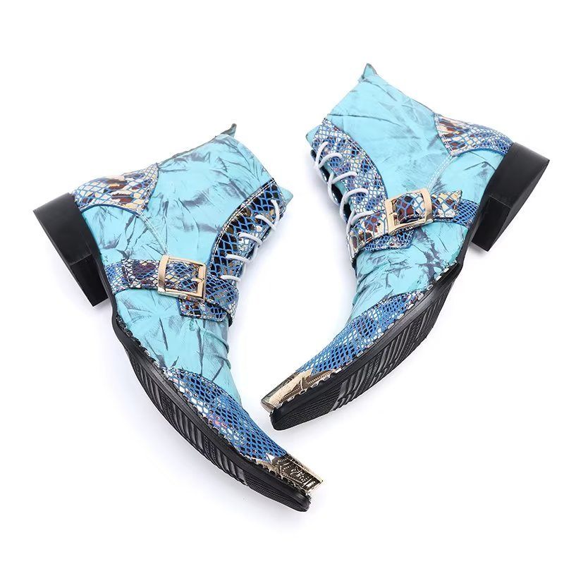 Botas Masculinas Com Textura Exótica Altas - Azul