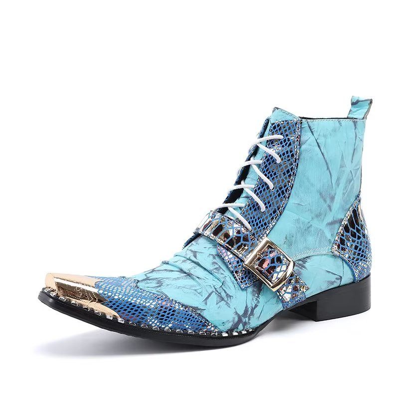 Botas Masculinas Com Textura Exótica Altas - Azul