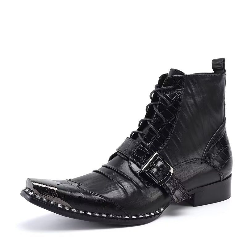 Botas Masculinas Com Textura Exótica Altas - Preto