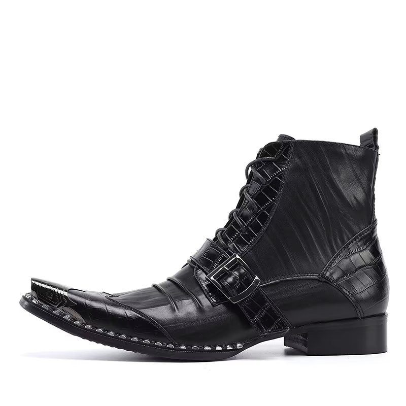 Botas Masculinas Com Textura Exótica Altas - Preto