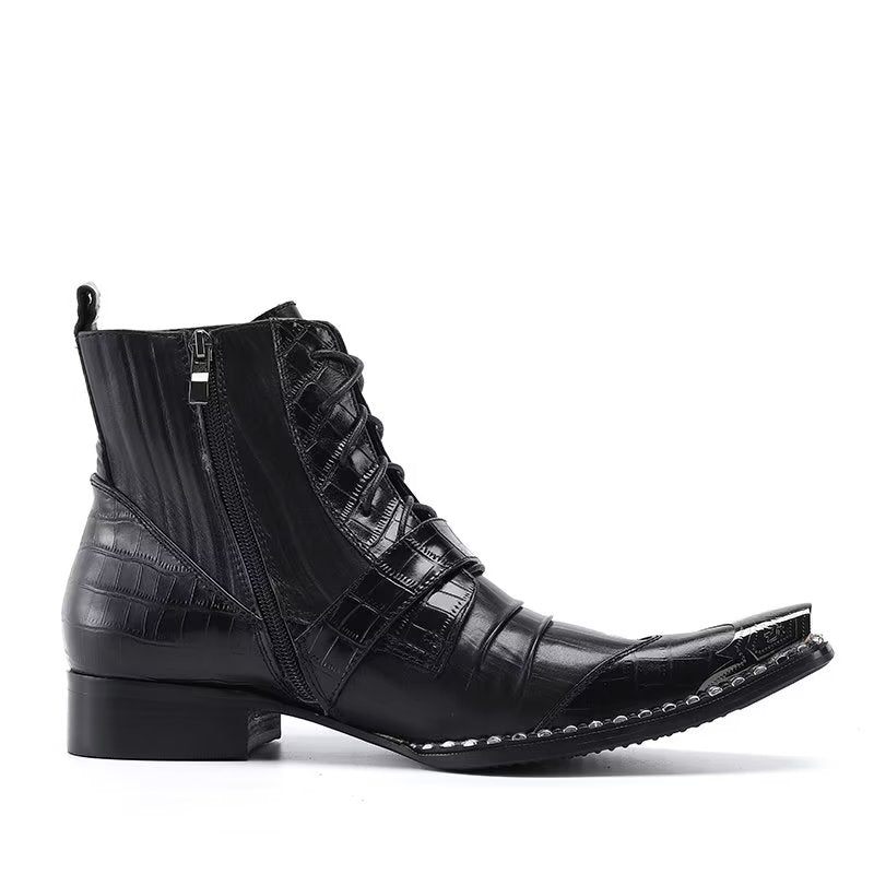 Botas Masculinas Com Textura Exótica Altas - Preto