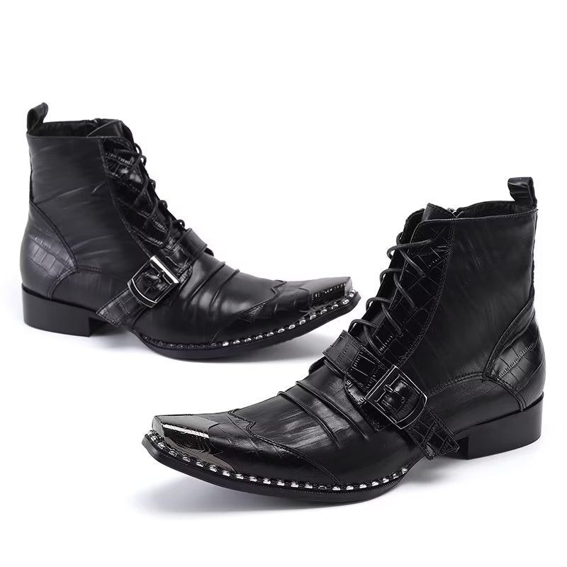 Botas Masculinas Com Textura Exótica Altas - Preto