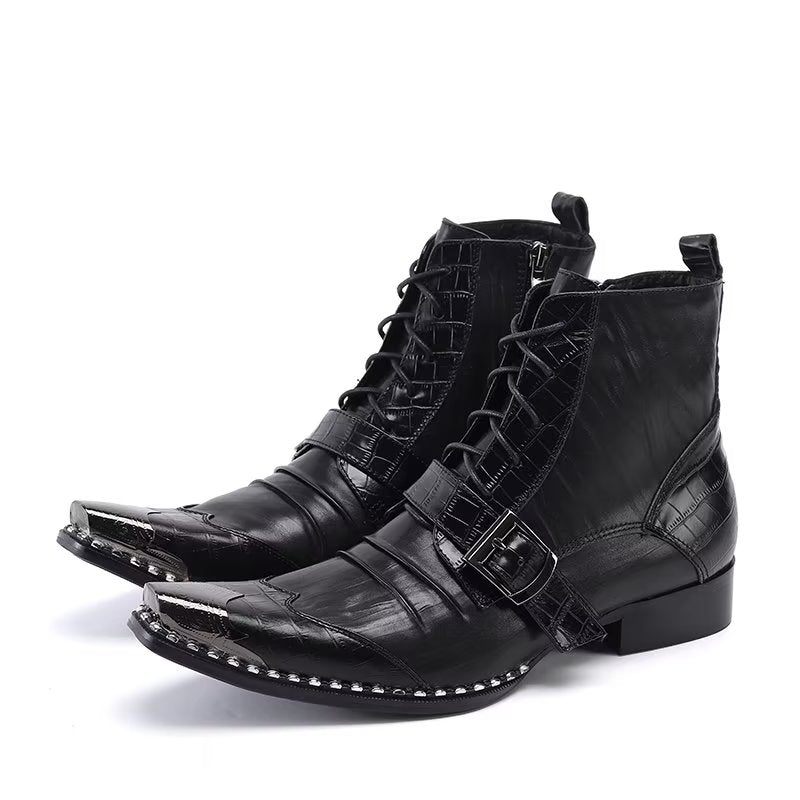 Botas Masculinas Com Textura Exótica Altas - Preto