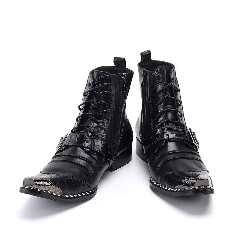 Botas Masculinas Com Textura Exótica Altas - Preto