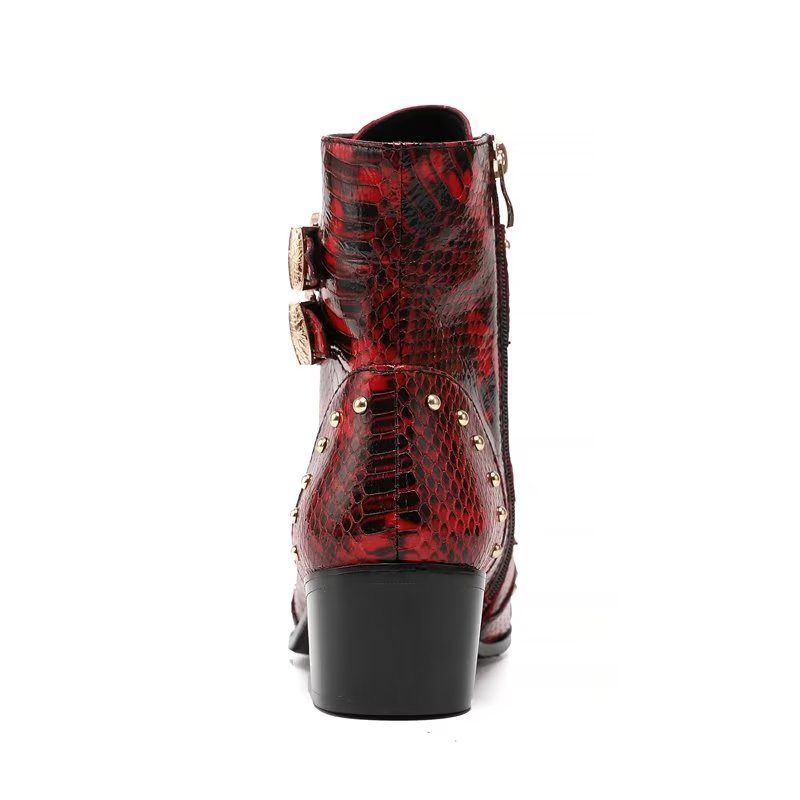 Botas Masculinas Com Textura Exótica E Elegantes - Vermelho