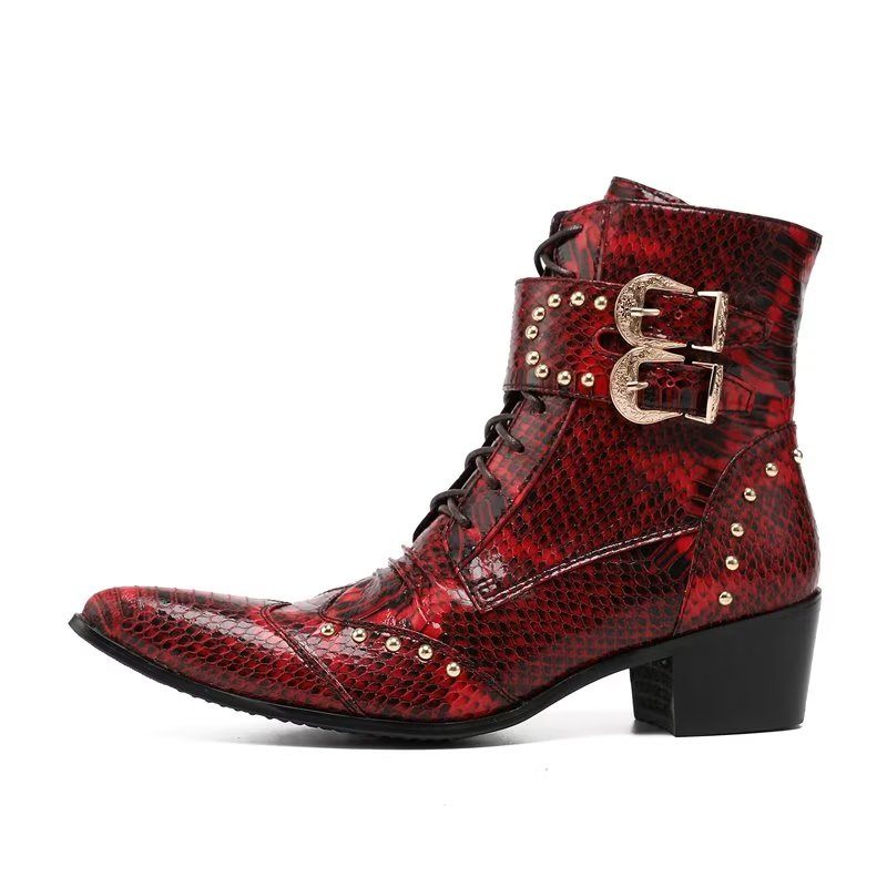 Botas Masculinas Com Textura Exótica E Elegantes - Vermelho