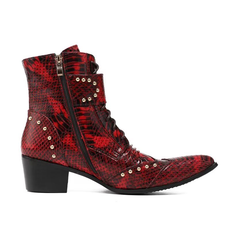 Botas Masculinas Com Textura Exótica E Elegantes - Vermelho