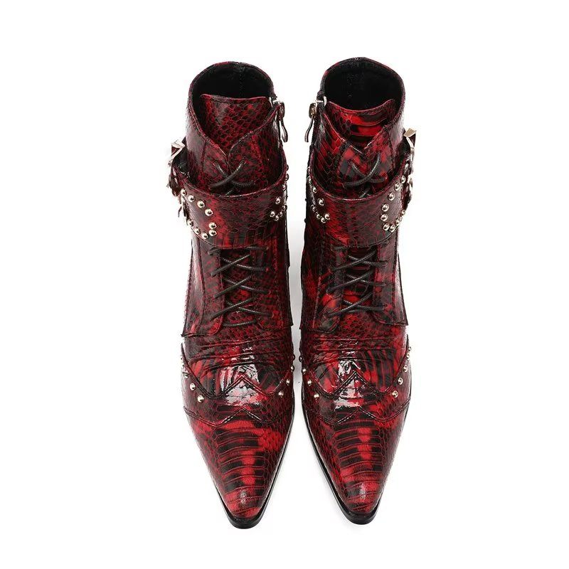 Botas Masculinas Com Textura Exótica E Elegantes - Vermelho