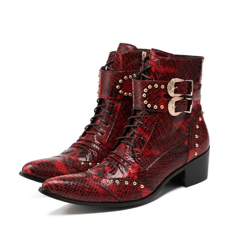 Botas Masculinas Com Textura Exótica E Elegantes - Vermelho