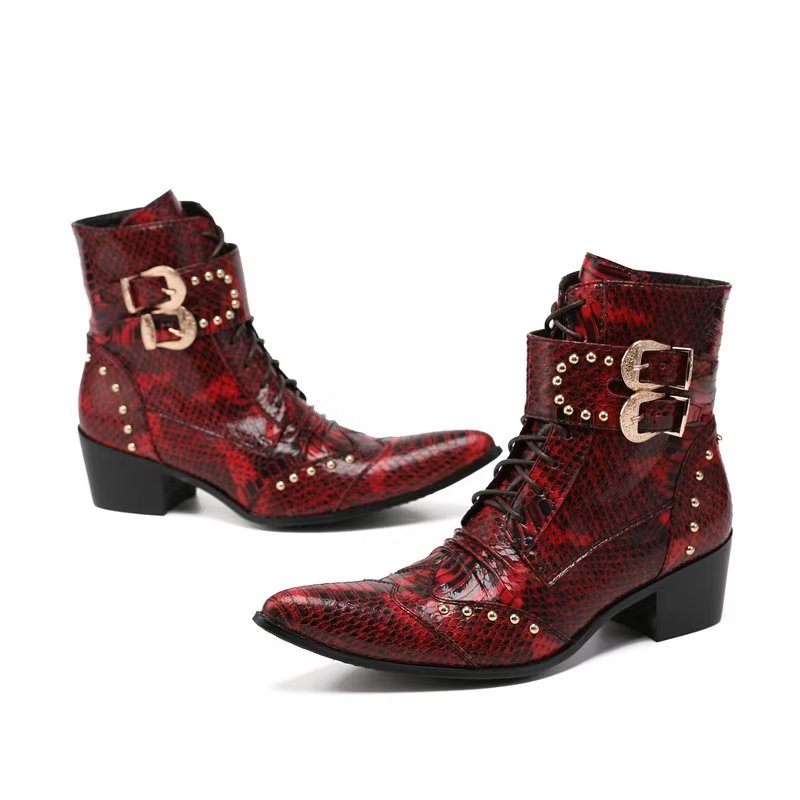 Botas Masculinas Com Textura Exótica E Elegantes - Vermelho