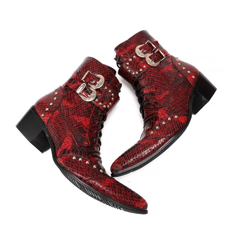 Botas Masculinas Com Textura Exótica E Elegantes - Vermelho