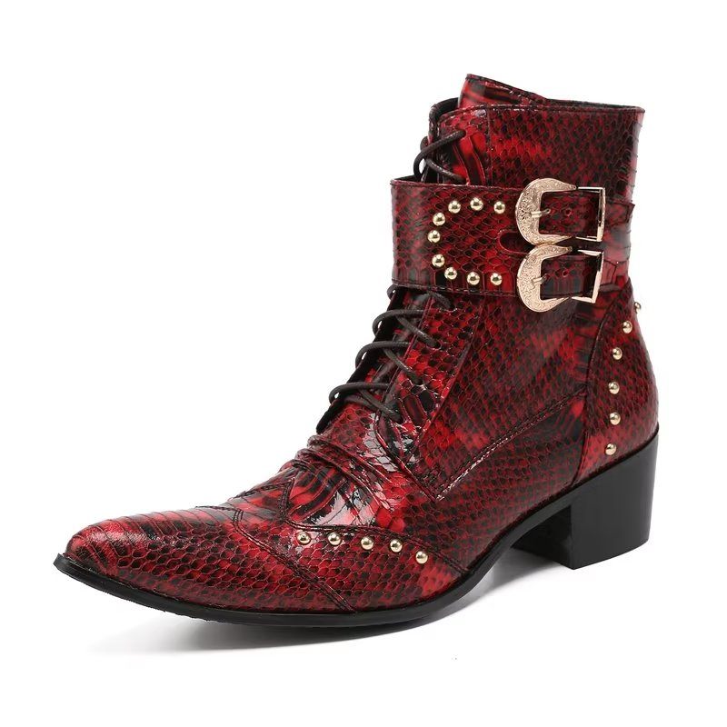 Botas Masculinas Com Textura Exótica E Elegantes - Vermelho