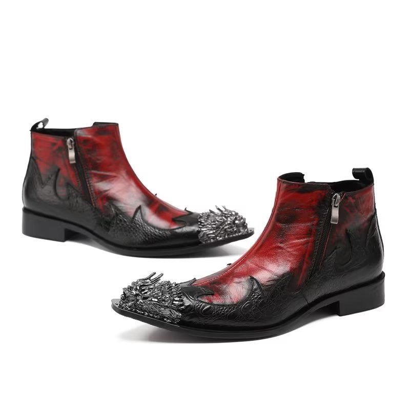 Botas Masculinas Com Zíper Couro Exótico - Vermelho