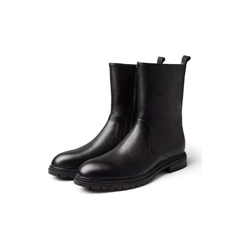 Botas Masculinas Com Zíper Couro Genuíno - Preto