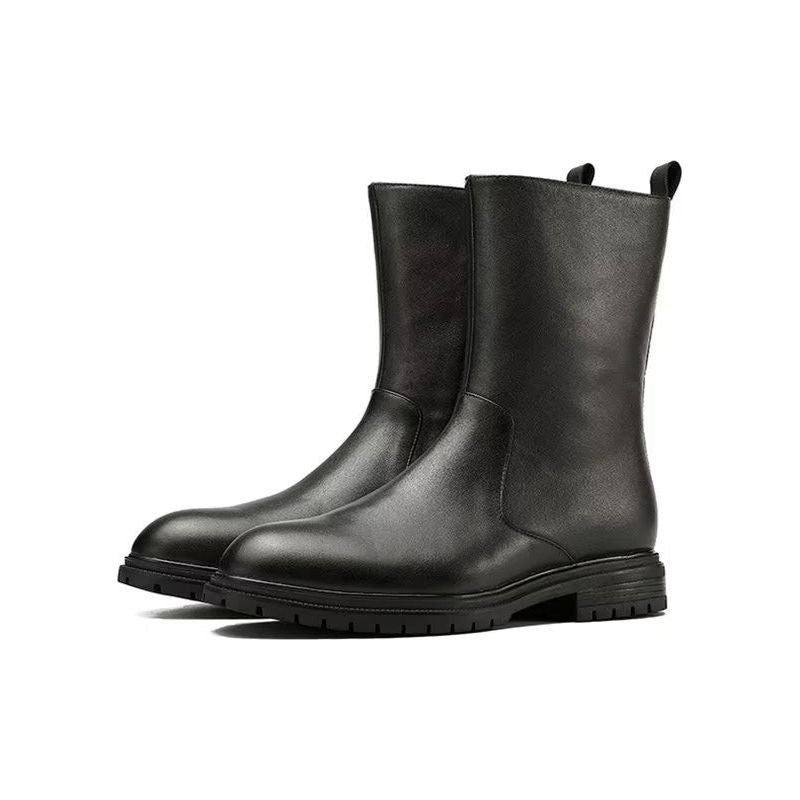 Botas Masculinas Com Zíper Couro Genuíno - Preto